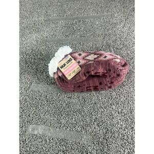 Muk Luks Womens Short Cabin Socks Burgundy Fair Isle Slipper Socks Non-Skid S/M